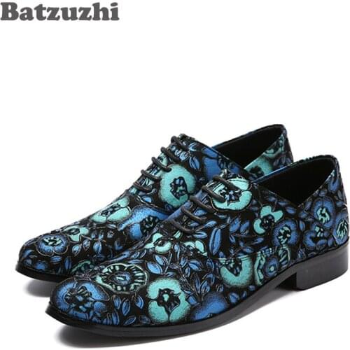 Batzuzhi Blue Suede Men Shoes for Wedding and Party Loafers Men Dress Shoes Mens Flat Lace-up Male Casual Zapatos. EU38-46