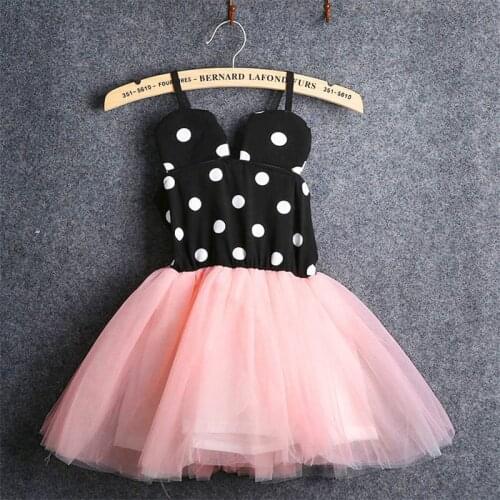 Free shipping Baby Girls dress off shoulder strap Dot sleeveless Princess Kids Party Pageant Tulle cotton Dresses one pieces