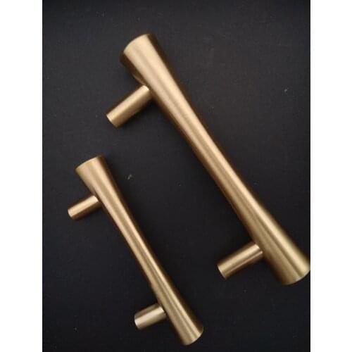 Bonjean 1Pc Pure Copper Concave Round Stick Handle Nordic Solid Wood Furniture Cabinet Wardrobe Door Knob Pulls Diy Gold Handles