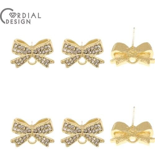 Cordial Design 50Pcs 11*16MM Earrings Parts/DIY Making/Rhinestone Earrings Stud/Hand Made/Bowknot Shapes/Jewelry Accessories