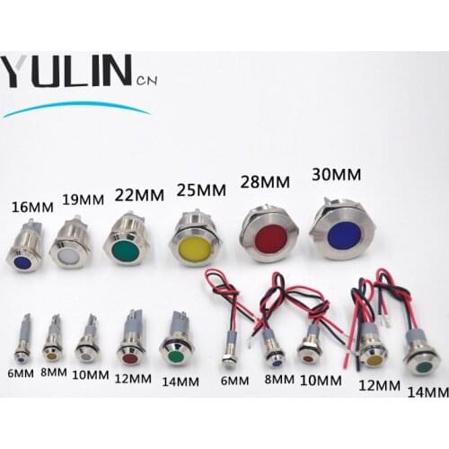 LED Metal Indicator Light 14mm IP67 Waterproof Indicator Light Pilot Signal Lamp with Wire Red Yellow Blue Green White