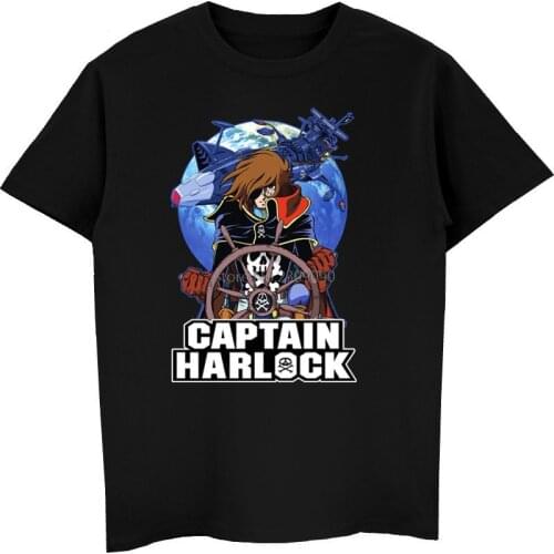 Anime Captain Harlock T Shirt Mens Cotton Short Sleeve T-shirt Hip Hop Tees Cool Tops Harajuku Streetwear Fitness
