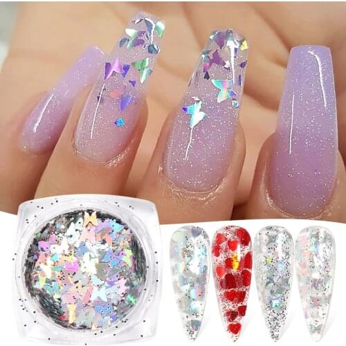 Holographic Butterfly Nail Sequins Glitter Laser Star Heart Designs Paillettes Nail Art Flakes Decorations Manicure TRHB01-04-1
