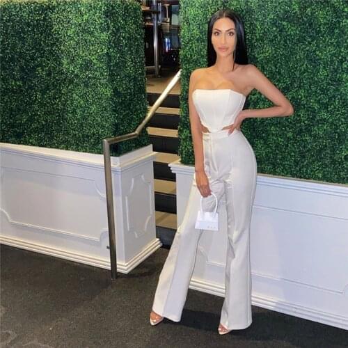 Imcute 2 Piece Womens Set Off Shoulder Strapless Tank Vest Crop Tops High Waist Wide Leg Pants Trousers Party Clubwear Fall New