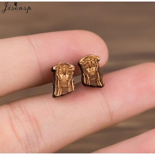 Jisensp Vintage Sphinx Stud Earring Wooden Jewelry for Women Egyptian Style Unique Mummy Stud Earrings Best Gift bijoux