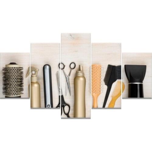 Anvas Pictures 5 Pieces Scissors Comb Bottle Painting HD Prints Hairdressing Tools Barbershop Decor Modular Wall Art Framework