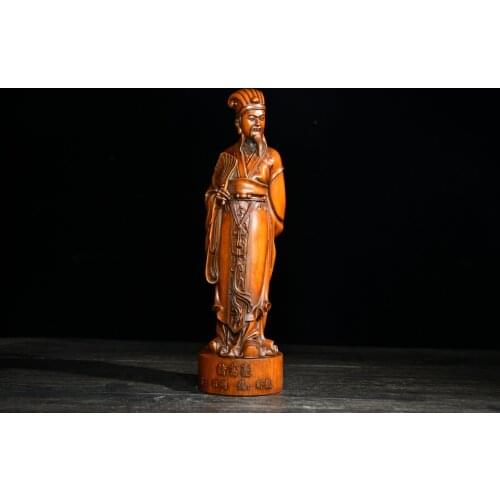 10" China Lucky Seikos Boxwood Zhuge Liang statue Wolong Kong Ming Statue Three Kingdoms Zhisheng Military strategist