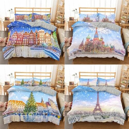 Beautiful Scenery Bedding Set Eiffel Tower Print Bed Linen Snow Scene Duvet Cover With Pillowcase 2/3Pcs Home Decor Bedclothes