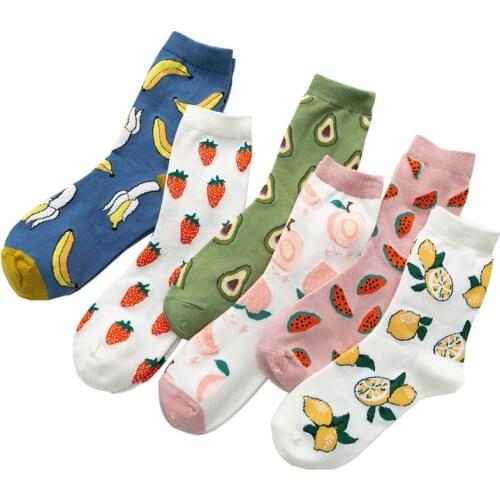 Fruit Strawberry Cotton Short Socks Women Casual Middle Tube Pink Sports Sock Lady Peach Fashion Female Cartoon Girls Banana Sox