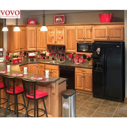 Solid wood kitchen cabinet with island