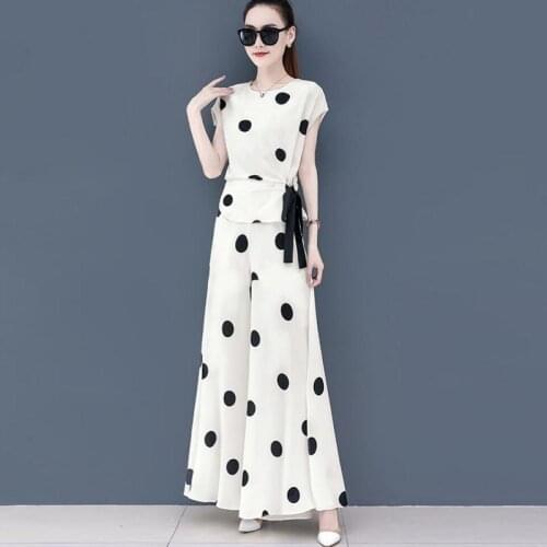Summer Chiffon 2 Piece Sets Womens Outfits Plus Size Asymmetrical Blouses And Wide Leg Pants Suits Elegant Korean Sets AA5664