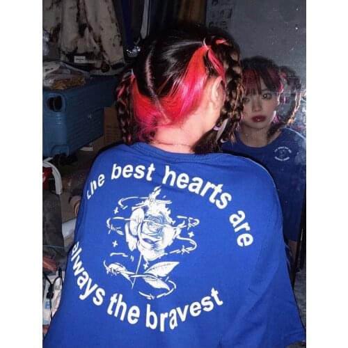 Summer Korean of rose flower letters personalized printing Harajuku style loose short sleeved T-shirt