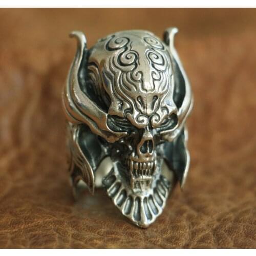 LINSION 925 Sterling Silver Vampire Skull Ring Mens Biker Punk Ring TA103 US Size 7~15