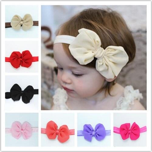 Newborn Baby Sweet Bow Headband Solid Color Children Girl Chiffon Ribbon Hair Clip Toddler Hairpin Turban Headband Accessories
