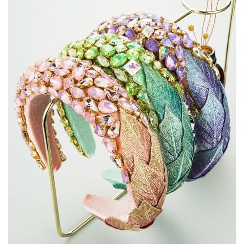 Fashion New Personality Creative Color Flannel Leaf Hairband Women Inlaid Glass Rhinestone Headband 404