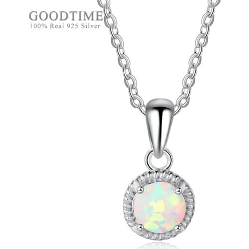 Fashion Necklace New Fine Jewelry 925 Sterling Silver Round Opal Pendant Crystal Necklaces For Women Girl Anniversary Jewelry