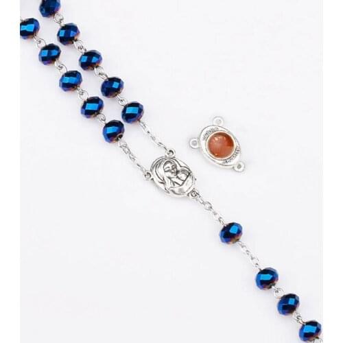 Fashion Rosary Round Beads Red Flower Catholic Rosary Necklace Women Glass Bead Crucifix Necklaces Religious Jewelry