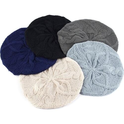 Fashion Women Knitted Berets Hat Lady Girls New Style Cap Plain Color Warm Beret Hats Slouchy French Artist Elegant Female Caps