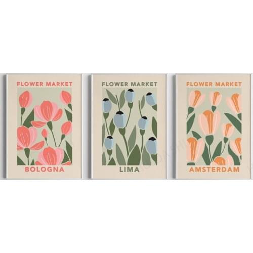 Flower Market Set of 3 Print, Floral Printable Poster, Botanical Print, Flower Wall Art, Illustration Modern Poster, Download