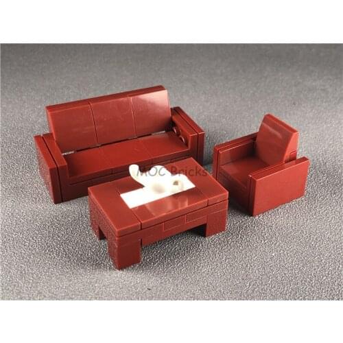 Set Sale MOC Bricks DIY Furniture Dark Red American style Sofa Set Educational Building Blocks Figure toys children Xmas gifts