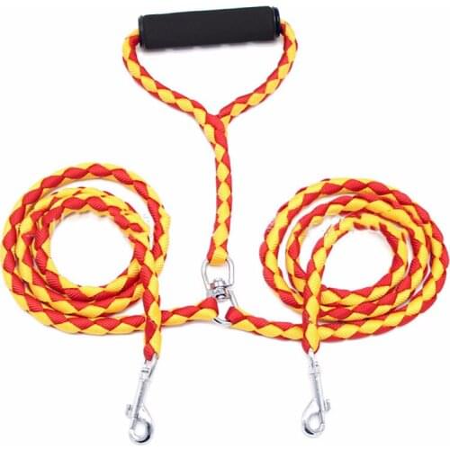 Pet Nylon Dual Dog Leash No-Tangle Double Dog Leash Coupler For 2 Dogs Contrast Color Padded Handle For Small Medium Large Dogs