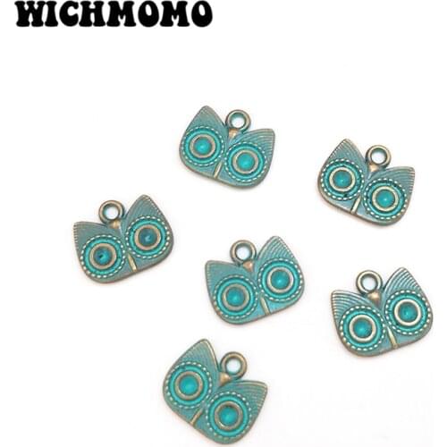 New 20pieces 15mm Retro Verdigris Patina Plated Zinc Alloy Green Owl Charms for DIY Necklace Jewelry Accessories Free Shipping