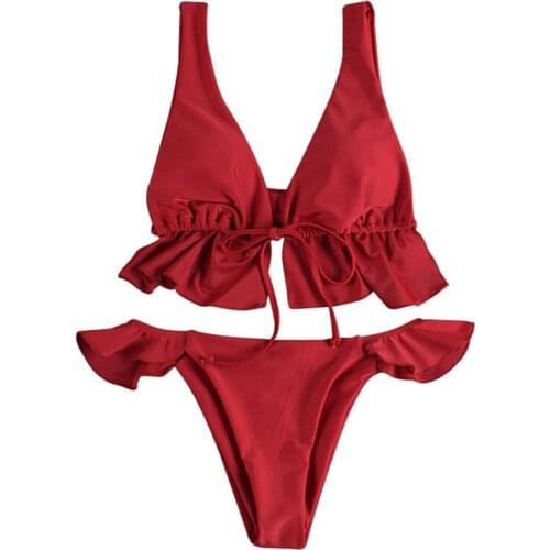 2020 Women New Polka Dot Ruffle Push Up High Waisted Bikini Set Briefs Swimsuit Swimwear