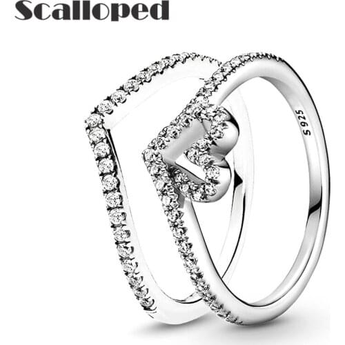 SCALLOPED Hollow Love Engagement Rings Women Sparkling Zircon Wish Bone Stacked Wedding Band Statement Jewelry Anniversary Gifts