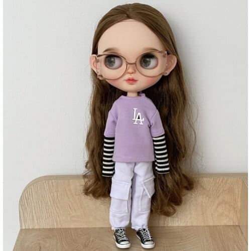 New Doll Blyth Clothes, White Overalls Jeans Pants or Long Sleeve T-shirt For for Azone,Licca, Blyth Pants for 1/6 Doll Accessor