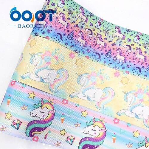 OOOT BAORJCT G-18604-327 75 mm 10 yards Cartoon horse Ribbons Thermal transfer Printed grosgrain Wedding DIY handmade material