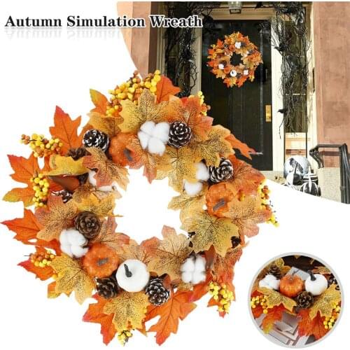 Fall Wreath Artificial Maple Leaf Pumpkin Wreath Autumn Door Hanging Decor Thanksgiving Autumn Harvest Wreath Garland