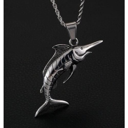 Swordfish Stainless Steel Pendant Necklace For Men Fashion Personality Fish Pendant With Twisted Chain For Male Metal Jewelry