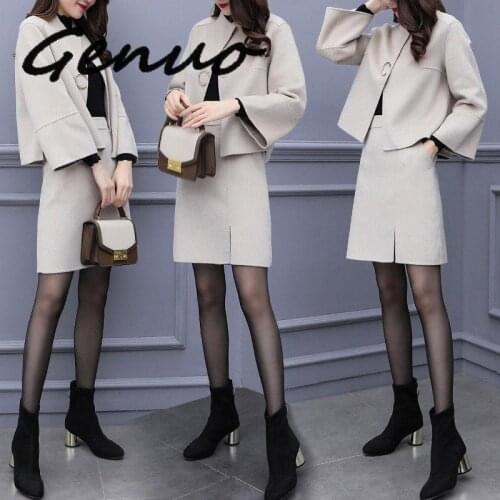 Genuo New Spring/autumn Women Coat Women Jacket And Skirts Women Fashion Clothing Tops And Skirts European Clothing Woolen Sets