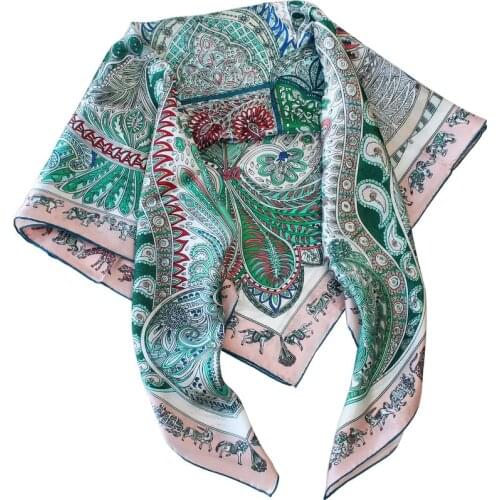 New Large Designer Flower Print Scarf Silk Stain Square Head Shawl 110cm handmade Rolled Handkerchief For Women Lady Beach Wraps