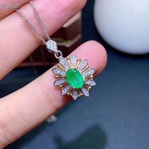 Engagement Gift Top Quality 100% Natural and Real Emerald Necklace Pendant 925 Sterling Silver