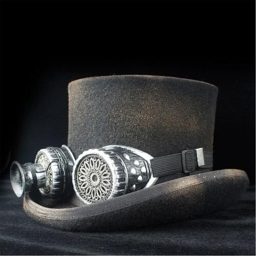 100% Wool Men Women Topper Top HatT With Gear Glasses Fedoras Rock Band Hat Retro Spray Paint Steam Punk Magician Hat