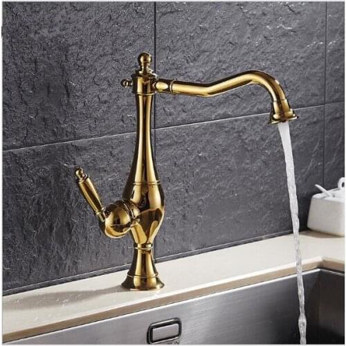 Basin Faucets Modern Gold Color Deck Mounted Bathroom Mixer Faucets High Swivel Bathroom Sink Faucet