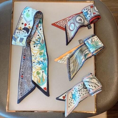 Tarot brand small silk scarf spring and summer decorative hair band South Korea versatile binding bag with ribbon small scarf