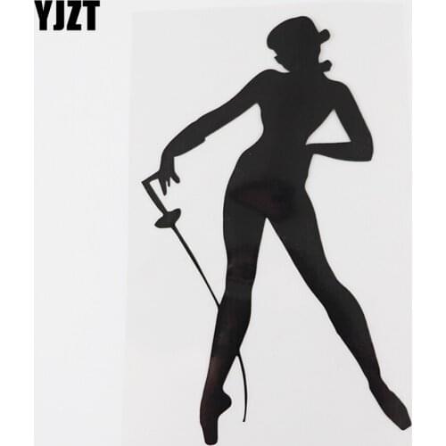 YJZT 10.6CMX17.3CM Female Fencer Fencing Foil Decal Vinyl Car Sticker Black/Silver 8A-1149