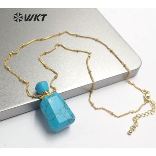 WT-N1170 Unique design! natural green stone perfume bottle Necklace with lines gold electroplate Pendants Necklace women Jewelry