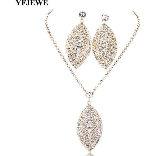 YFJEWE Fashion Women Austrian Crystal Pendant Big Necklace Earring Sets Wedding Accessories Womens Popular Jewelry Sets N326