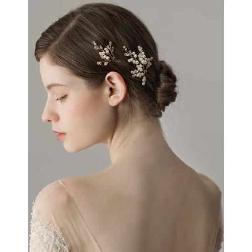 2x Women Beaded Pearls Hairpin Wedding Party Hair Clip Leaf Hair Stick Forks