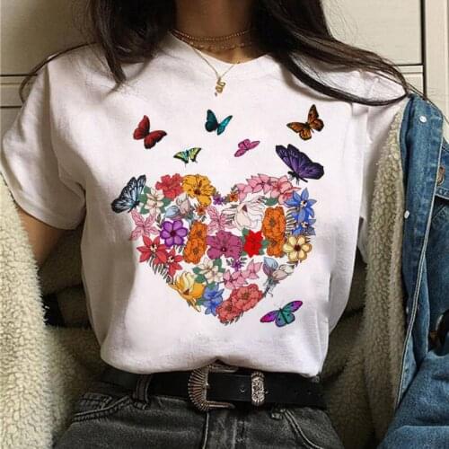 New Fashion Women T Shirt Butterfly Heart Printed Tee Female Casual Cute Tees Woman Graphic T-shirt Summer Short Sleeve s