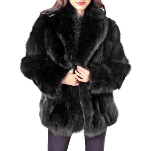 2019 Medium Long Fake Fox Fur Jacket Women Autumn Winter Faux Fur Jackets Woman Warm Artifical Fox Fur Coats Female Ladies