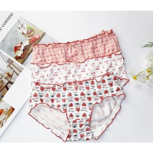 Summer Cotton Thin Section High Quality Breathable Womens Underwear Cherry Stripe Love Print Bow Elasticity Female Panties A39