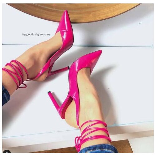 Moraima Snc Rose Pink Leather High Heel Shoes Sexy Pointed Toe Lace-up Women Pumps Thin Heels Party Dress Shoes