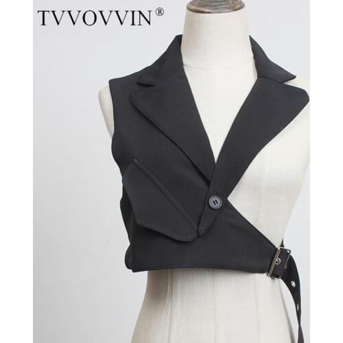 TVVOVVIN Patchwork Women Waistcoat Plaid One Shoulder Asymmetry Waistcoats Women Irregular Vest Coat Fashion Vest Jacket BT6Z