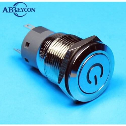 1pc/lot 19mm Flat head power symbol led lighted IP67 ON-OFF latching waterproof power switch