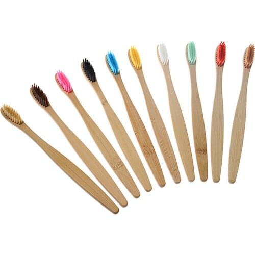 10Pcs Flat Bamboo Handle Home Adult Soft Bristles Teeth Gum Care Toothbrushes Eco Friendly Brushes Oral Cleaning Care Tools