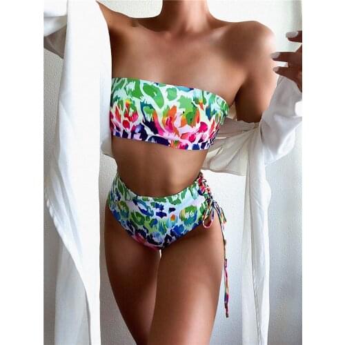 2021 Gradient Printing Swimsuits Women Sexy Backless Beachwear Sports Bathing Suits tie-dye printed tube top high waist bikini